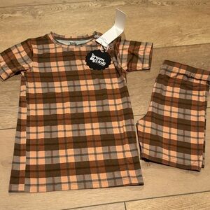 Plaid Short Sleeve Top and Pants Set